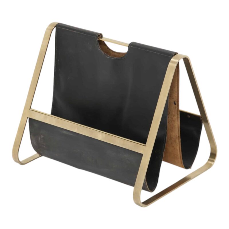 Enrico Franchi Double Sided Brass and Leather Magazine Rack