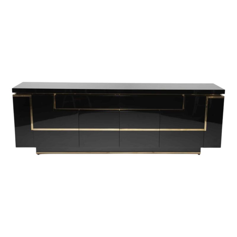 Jean Claude Mahey Sideboard, Black Lacquer and Brass.