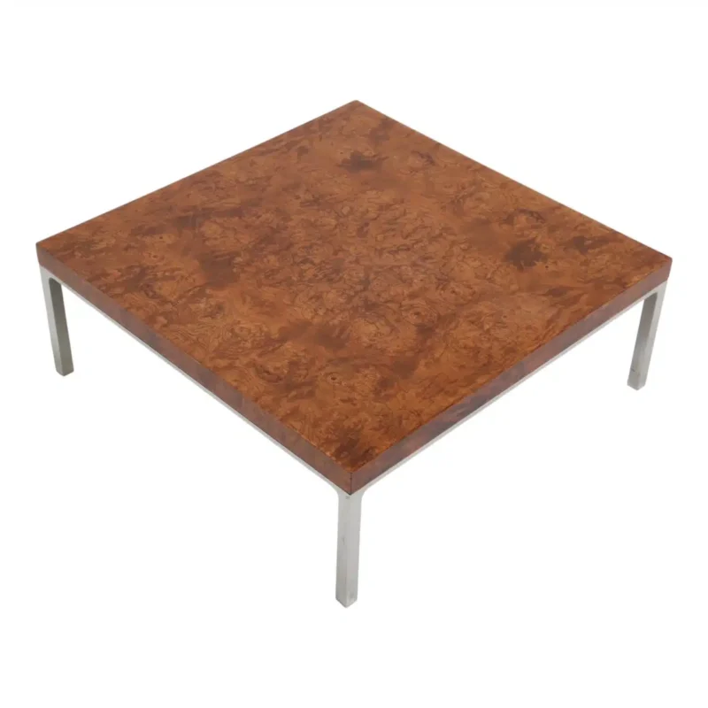 Burlwood and Chrome Leg Coffee Table.