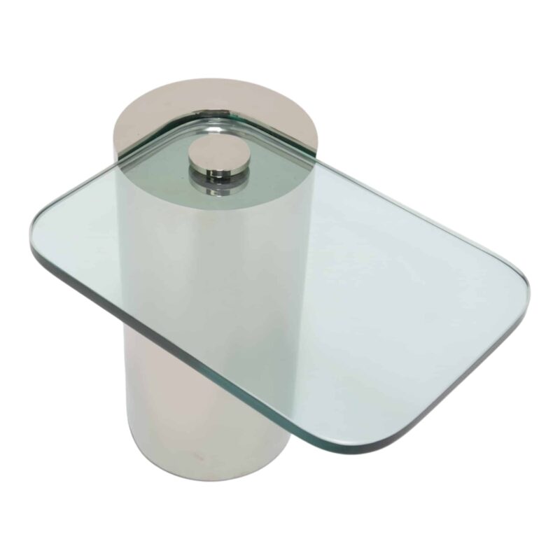 Karl Springer Cantilever Wine Table, chrome and glass.